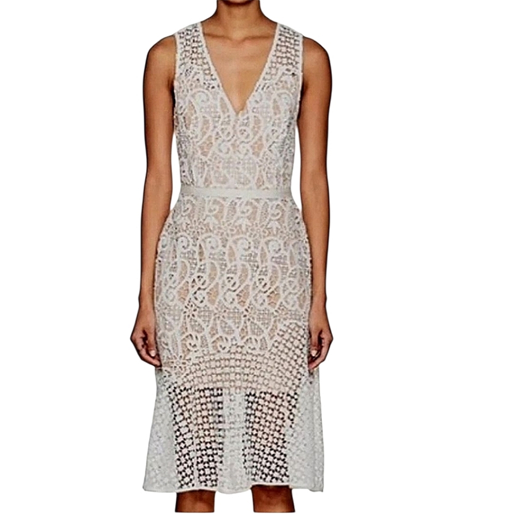 NWT Barneys New York White Lace Illusion Dress Bridal Wedding Gown Dress SM